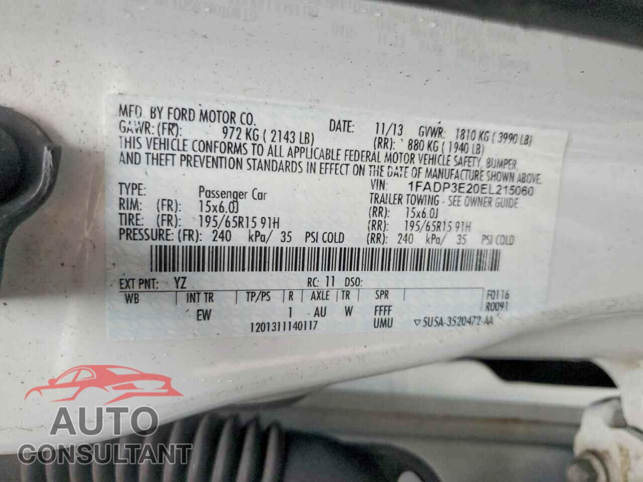 FORD FOCUS 2014 - 1FADP3E20EL215060