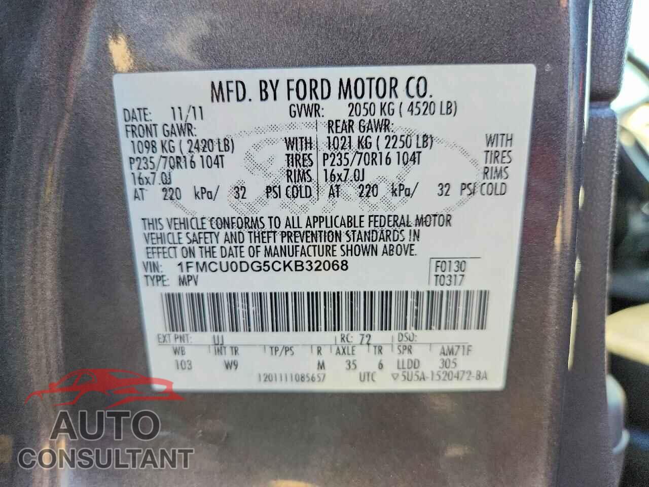 FORD ESCAPE 2012 - 1FMCU0DG5CKB32068