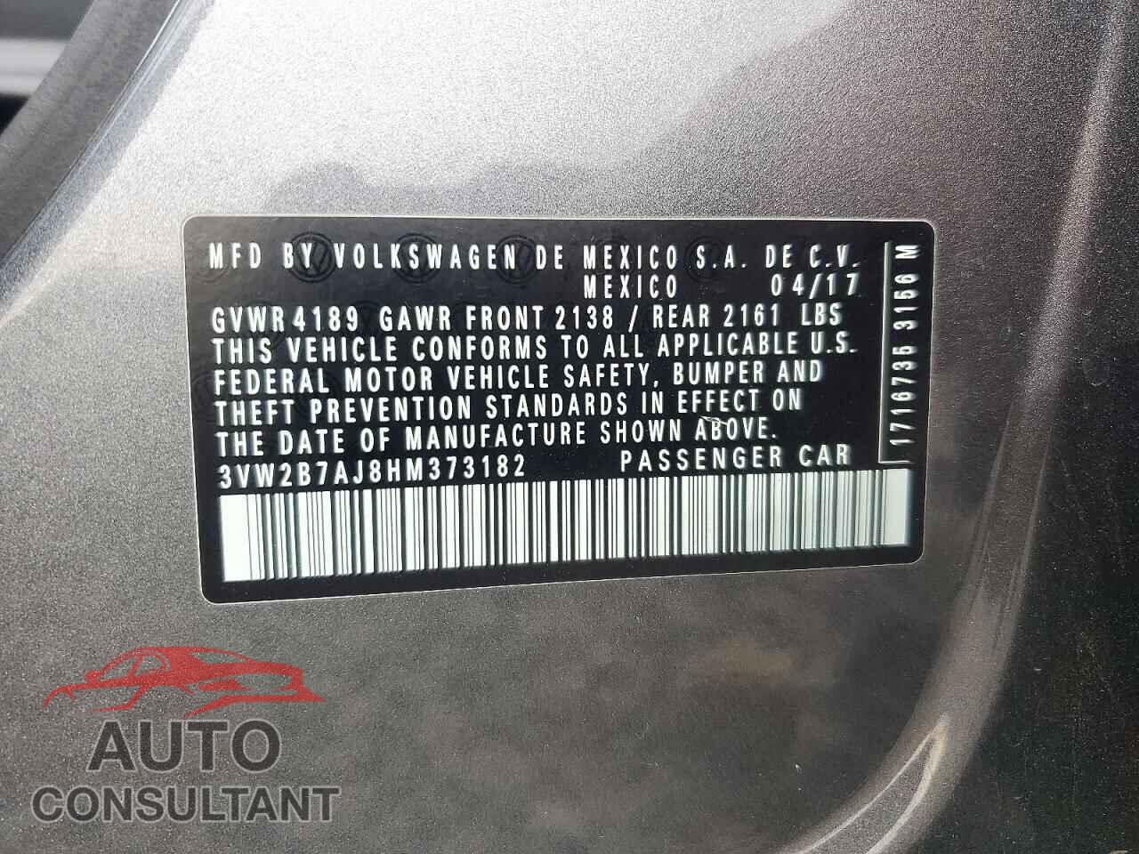 VOLKSWAGEN JETTA 2017 - 3VW2B7AJ8HM373182