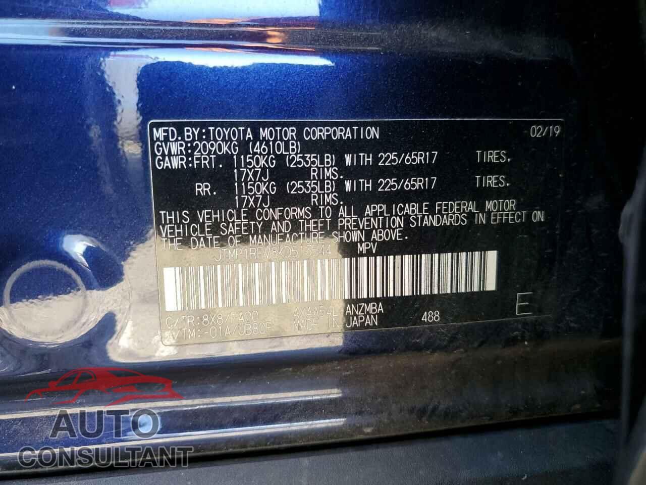 TOYOTA RAV4 2019 - JTMP1RFV8KD513544