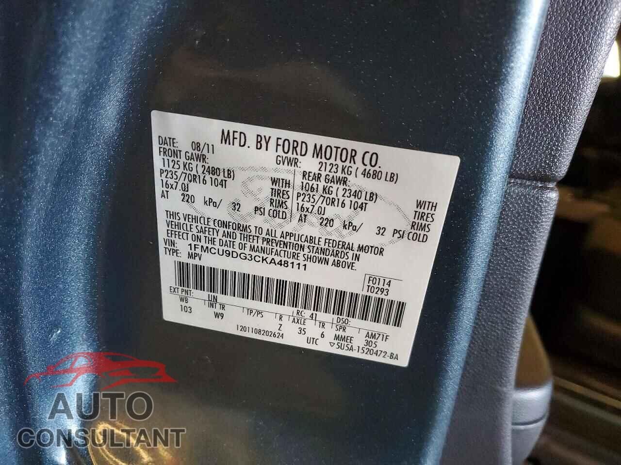 FORD ESCAPE 2012 - 1FMCU9DG3CKA48111