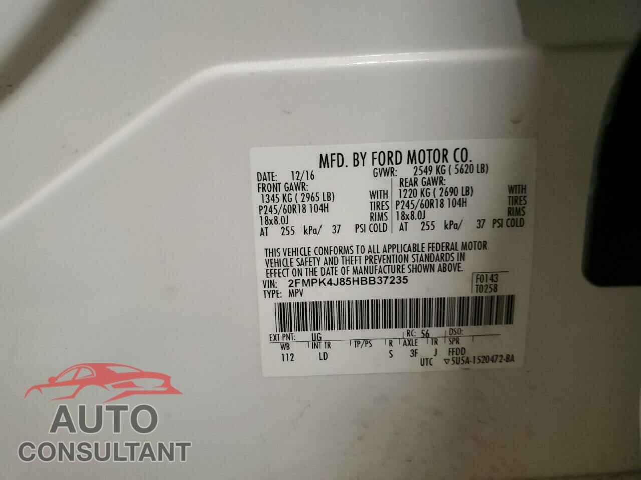 FORD EDGE 2017 - 2FMPK4J85HBB37235