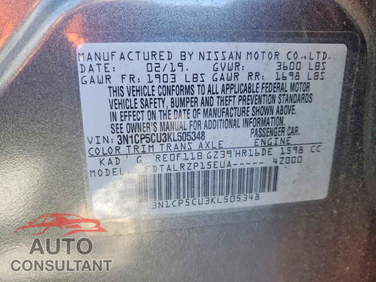 NISSAN KICKS 2019 - 3N1CP5CU3KL505348