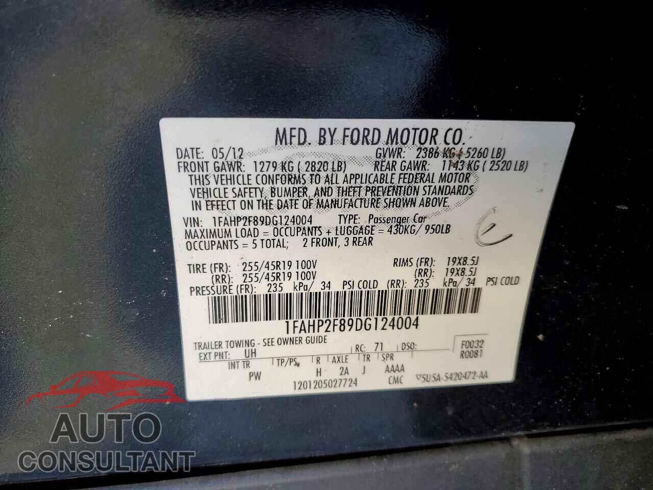 FORD TAURUS 2013 - 1FAHP2F89DG124004
