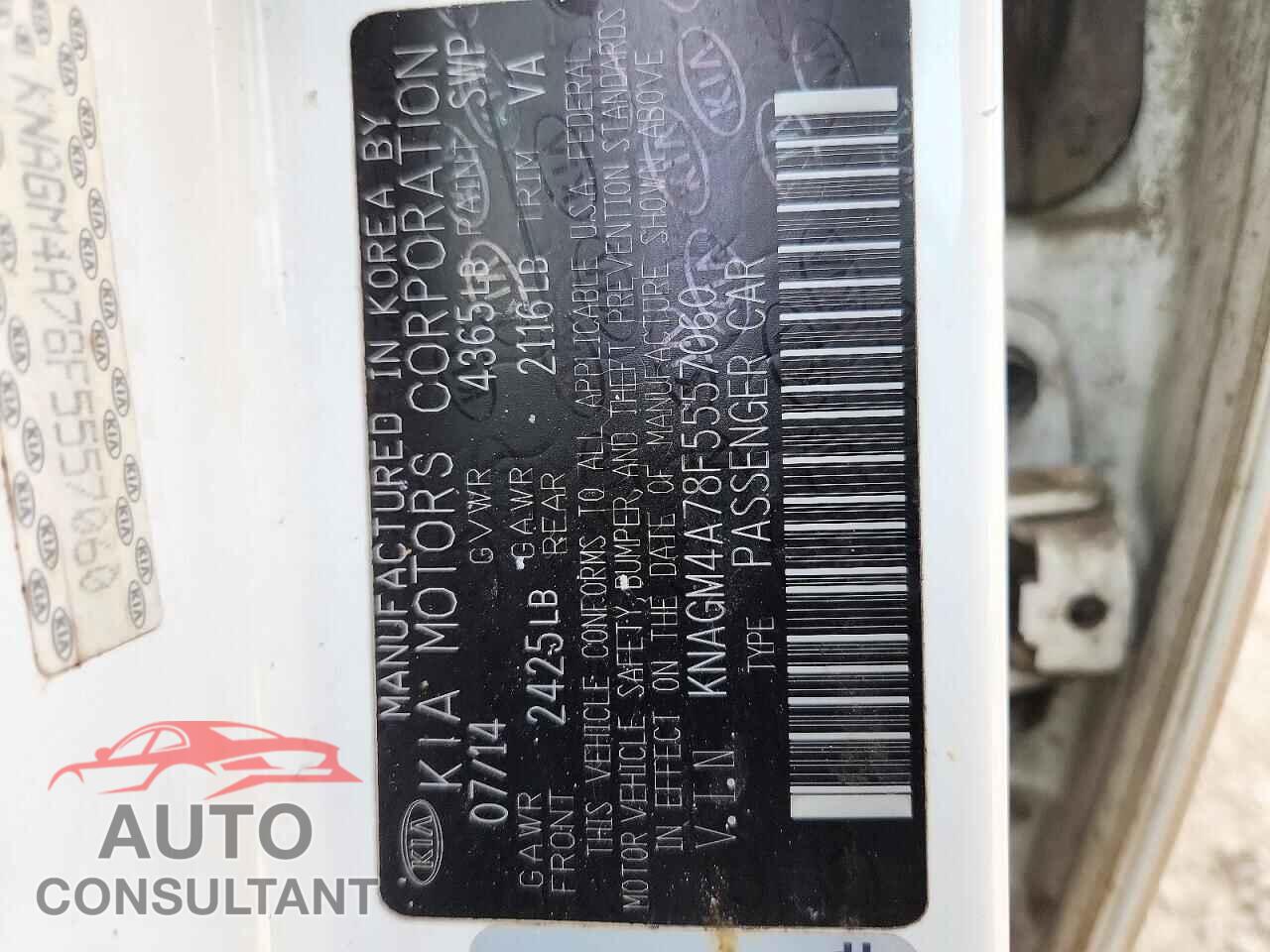 KIA OPTIMA 2015 - KNAGM4A78F5557060