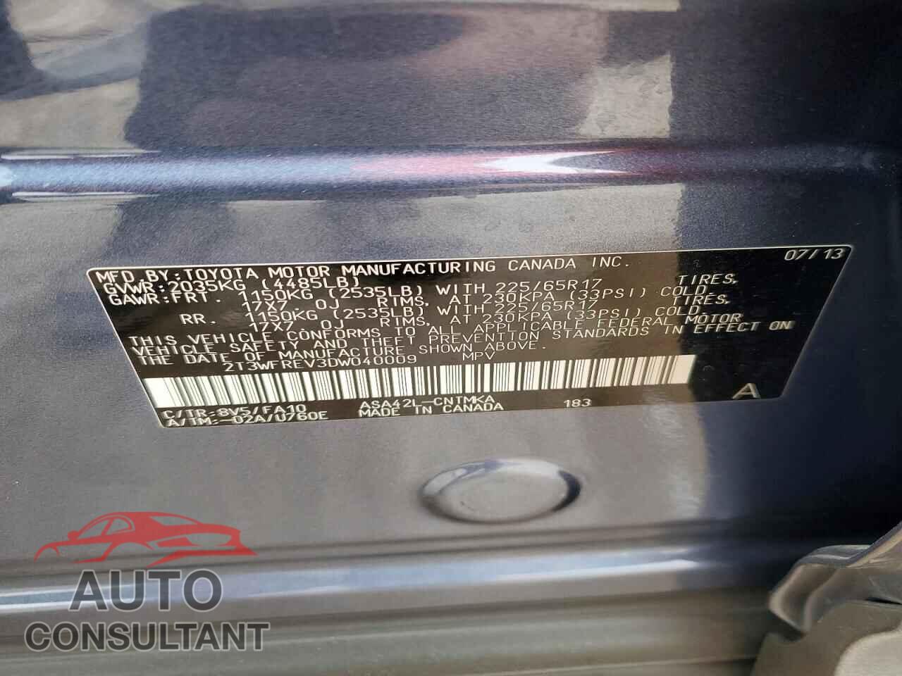 TOYOTA RAV4 2013 - 2T3WFREV3DW040009