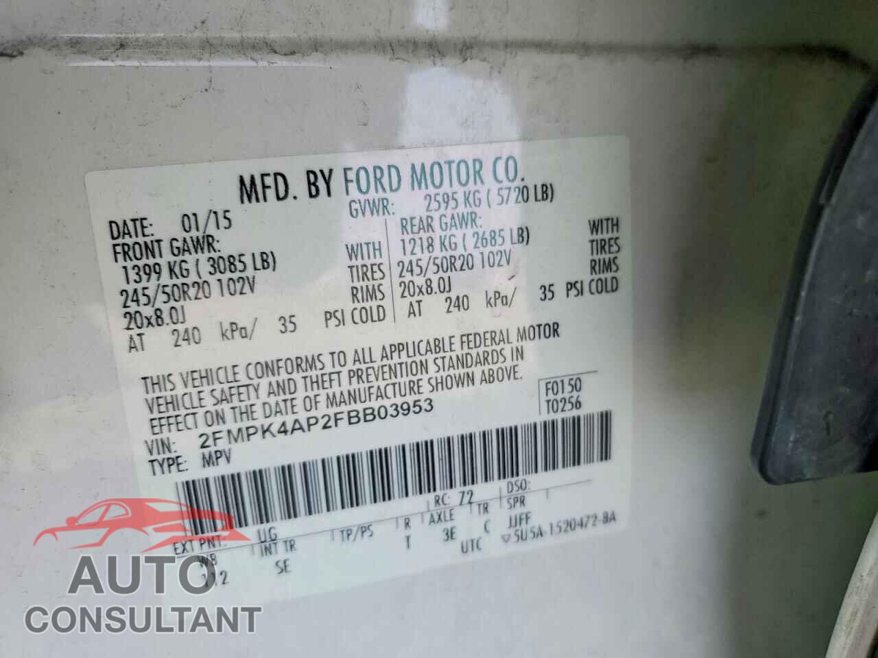 FORD EDGE 2015 - 2FMPK4AP2FBB03953