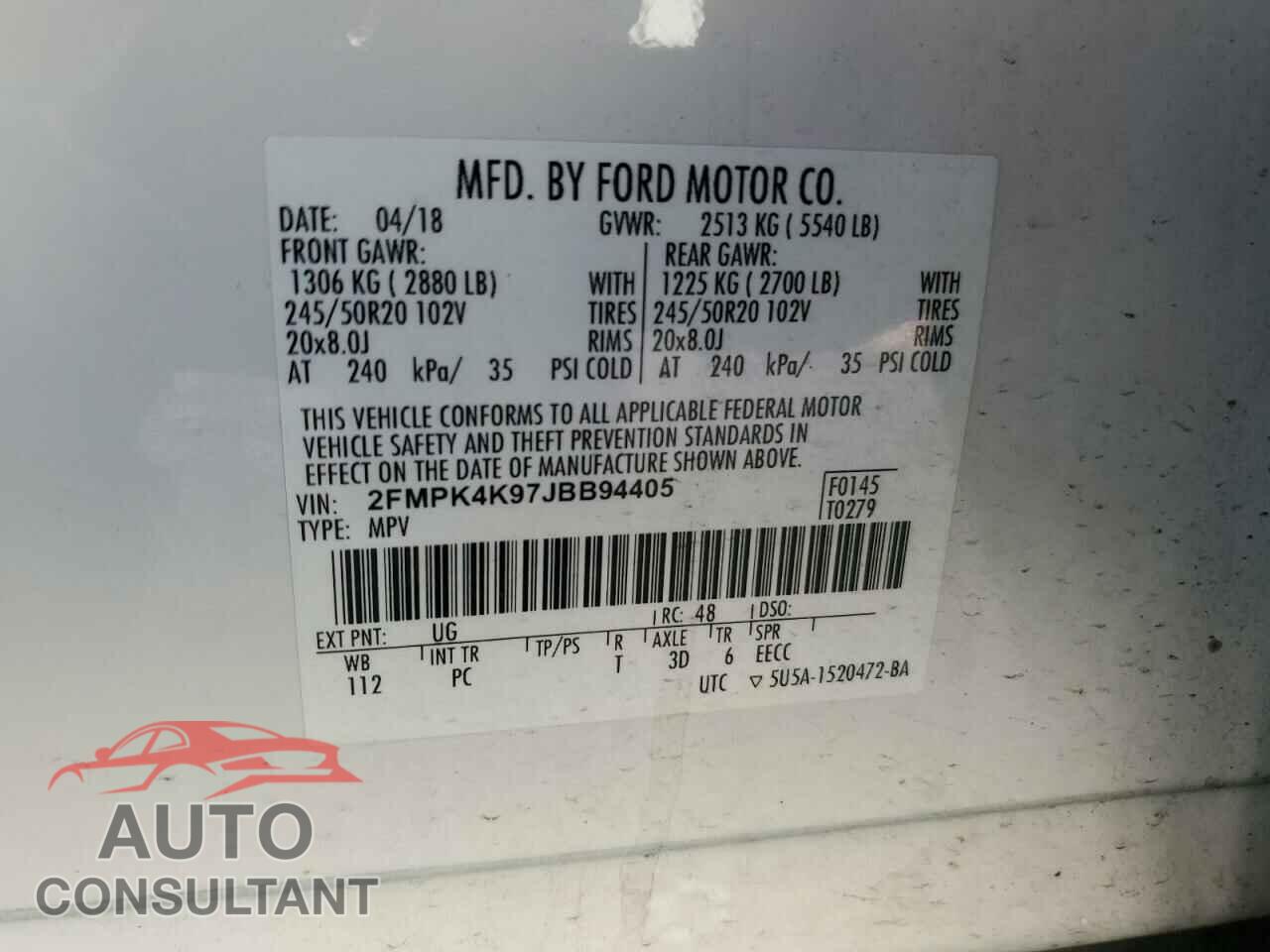 FORD EDGE 2018 - 2FMPK4K97JBB94405