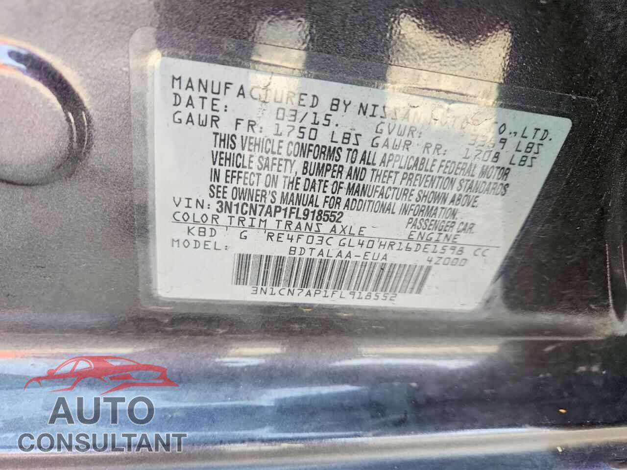 NISSAN VERSA 2015 - 3N1CN7AP1FL918552