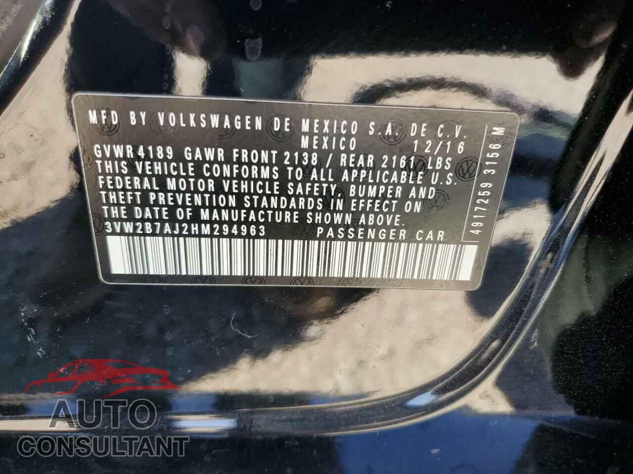 VOLKSWAGEN JETTA 2017 - 3VW2B7AJ2HM294963