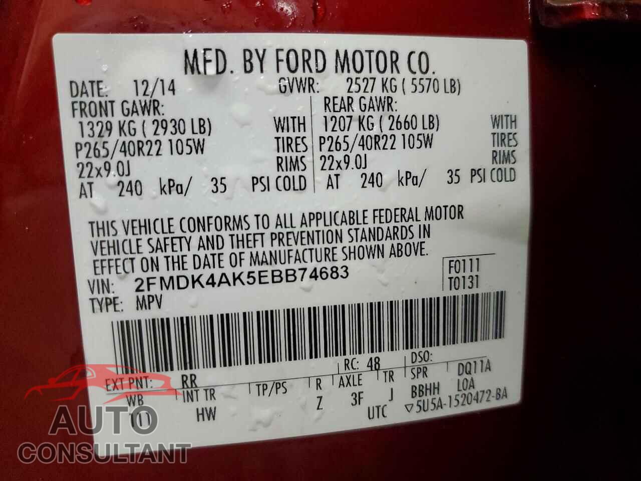 FORD EDGE 2014 - 2FMDK4AK5EBB74683
