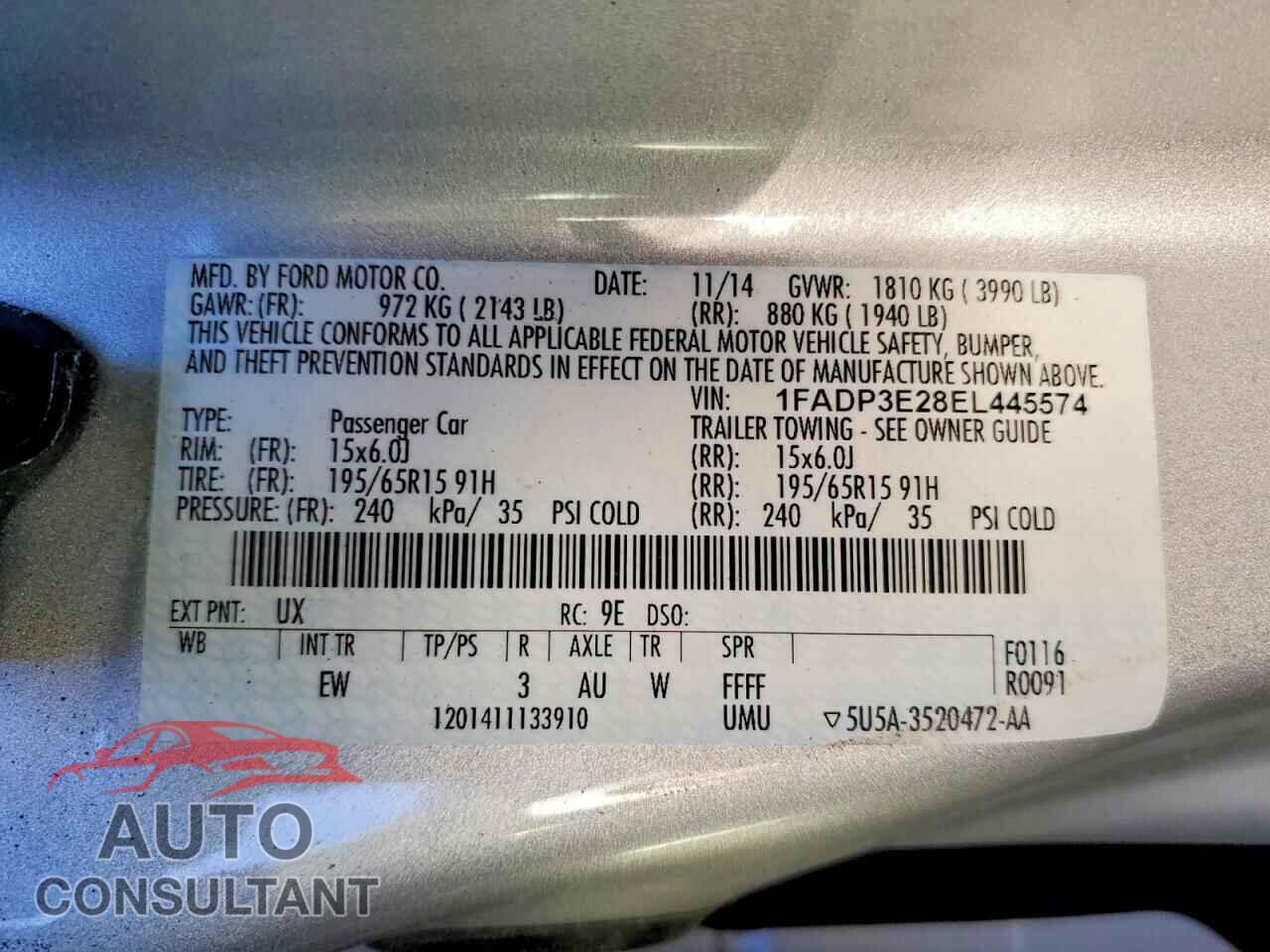 FORD FOCUS 2014 - 1FADP3E28EL445574