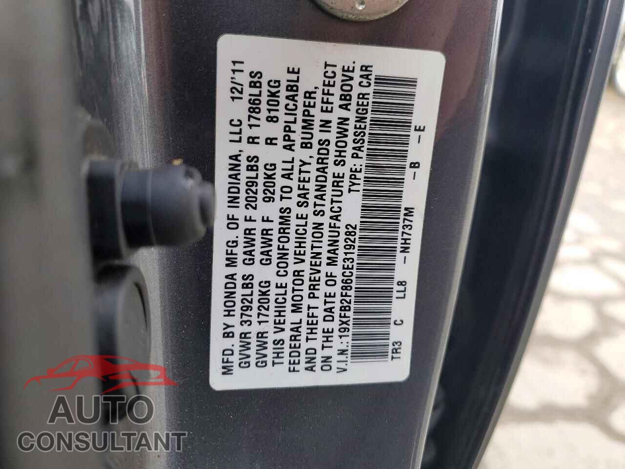 HONDA CIVIC 2012 - 19XFB2F86CE319282