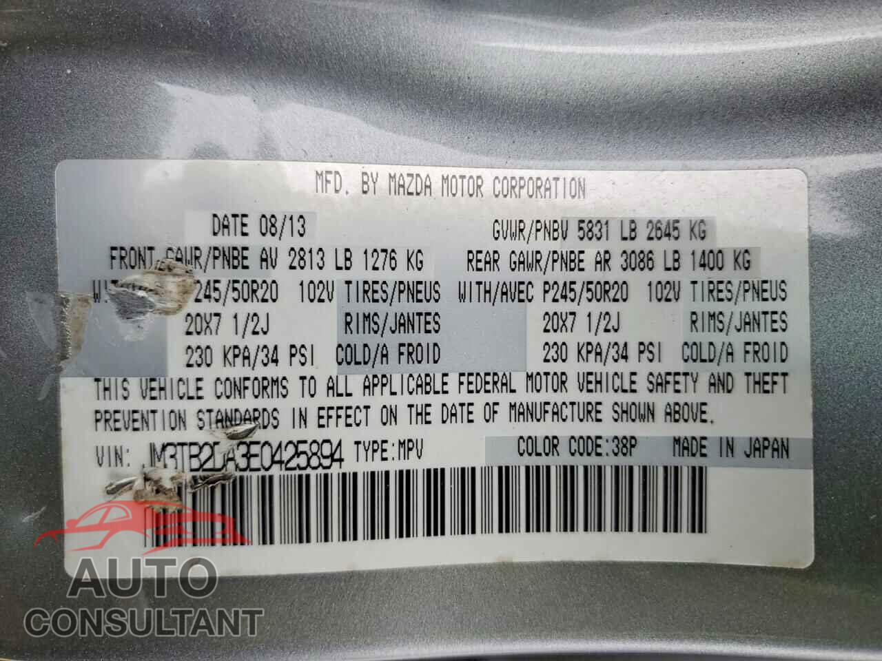 MAZDA CX-9 2014 - JM3TB2DA3E0425894