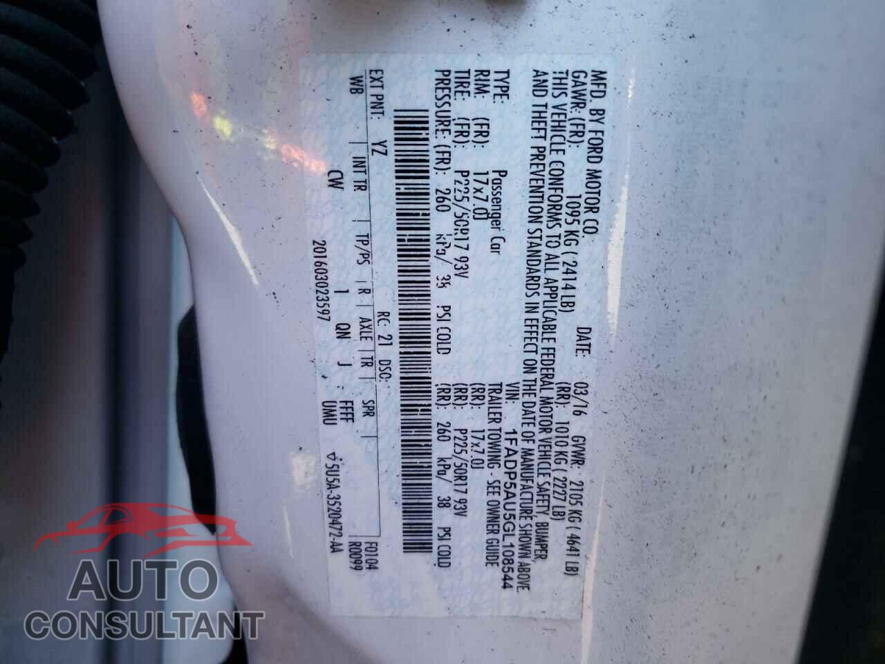 FORD CMAX 2016 - 1FADP5AU5GL108544