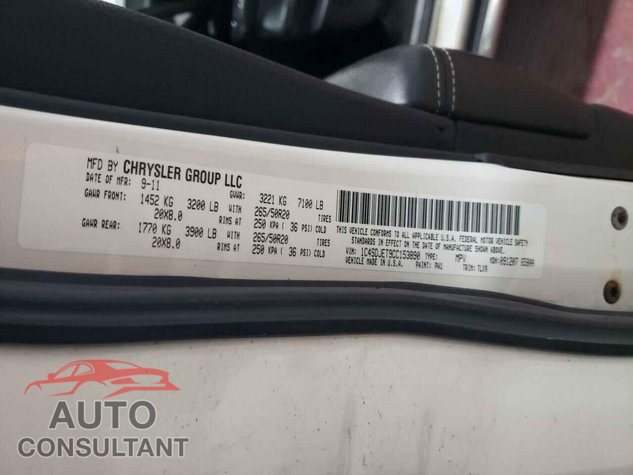 DODGE DURANGO 2012 - 1C4SDJET9CC153890