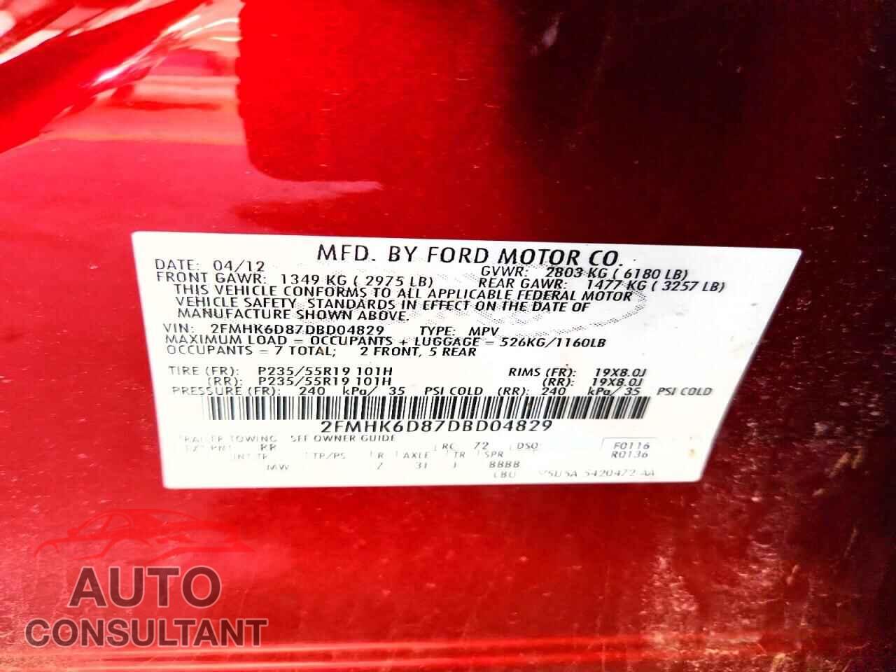 FORD FLEX 2013 - 2FMHK6D87DBD04829