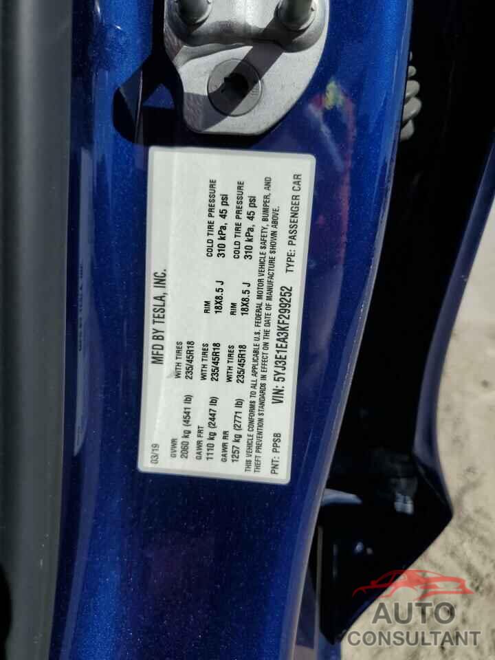 TESLA MODEL 3 2019 - 5YJ3E1EA3KF299252