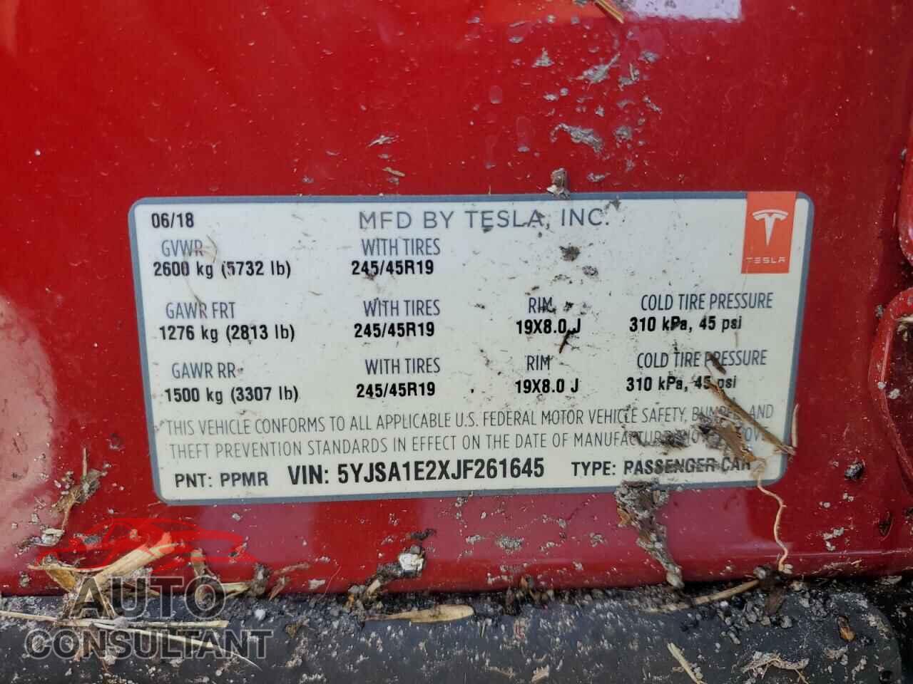 TESLA MODEL S 2018 - 5YJSA1E2XJF261645