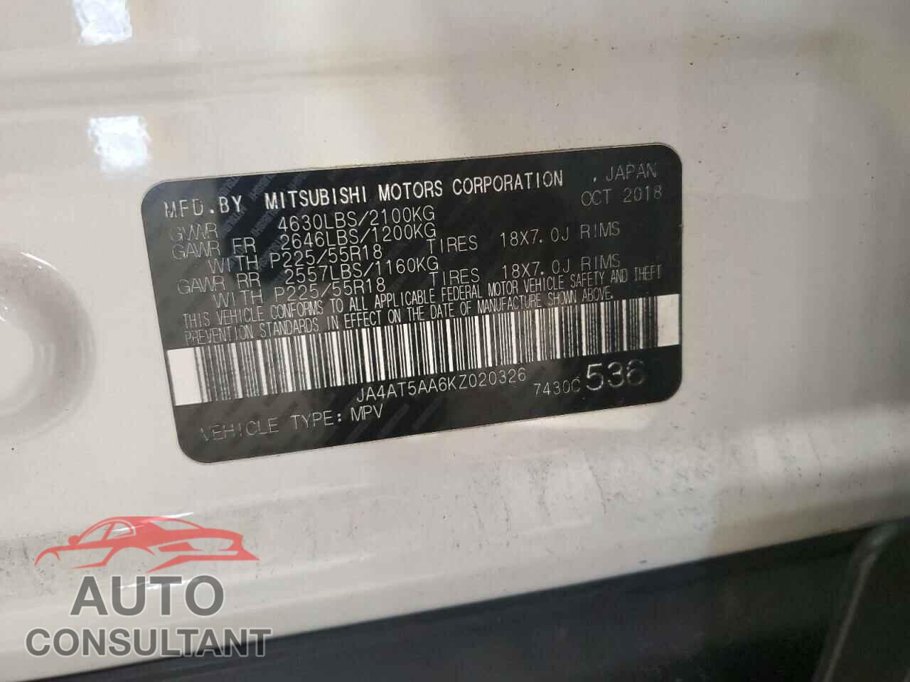 MITSUBISHI ECLIPSE 2019 - JA4AT5AA6KZ020326