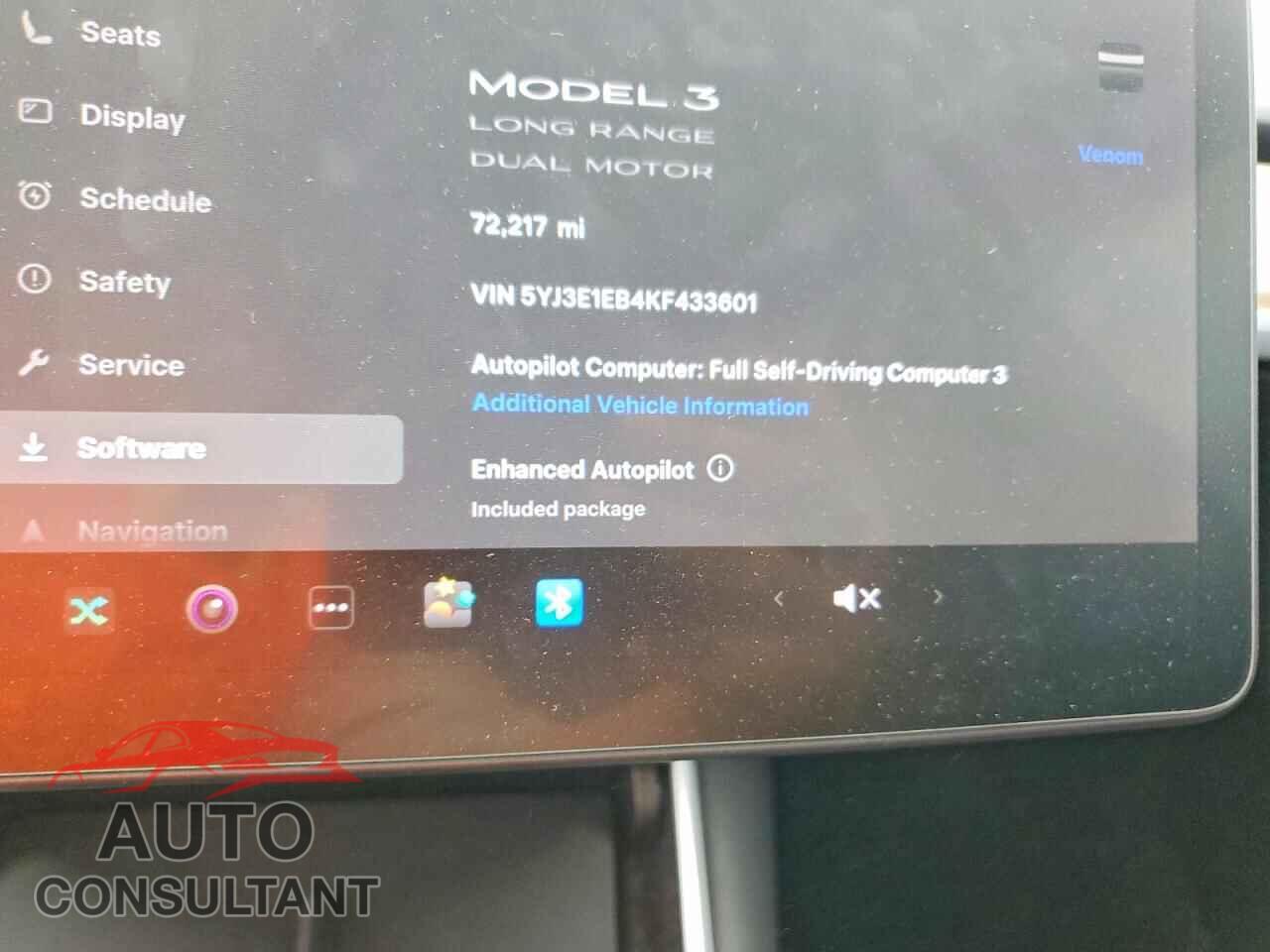 TESLA MODEL 3 2019 - 5YJ3E1EB4KF433601