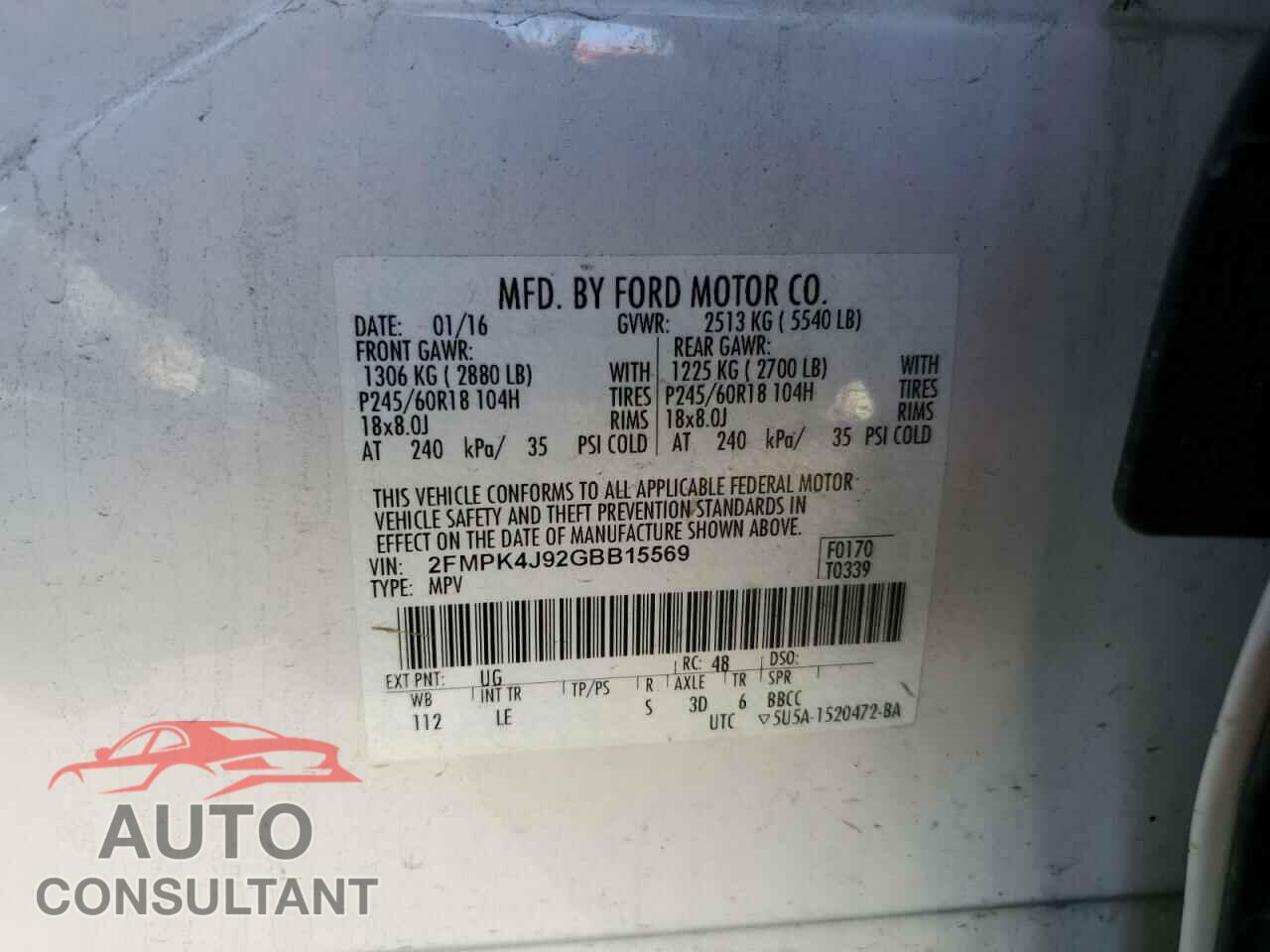 FORD EDGE 2016 - 2FMPK4J92GBB15569