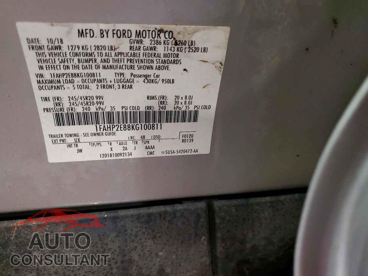 FORD TAURUS 2019 - 1FAHP2E88KG100811