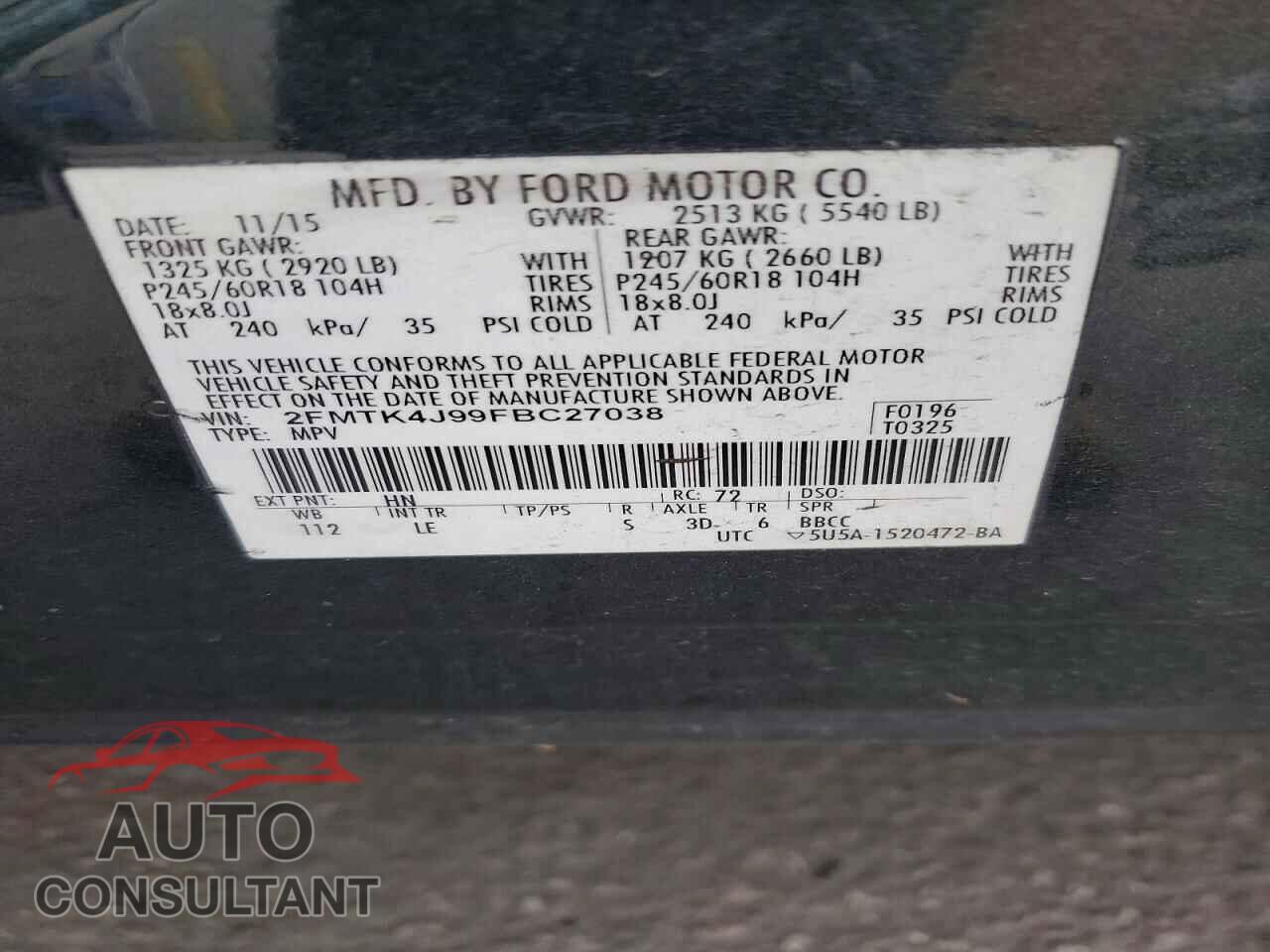 FORD EDGE 2015 - 2FMTK4J99FBC27038