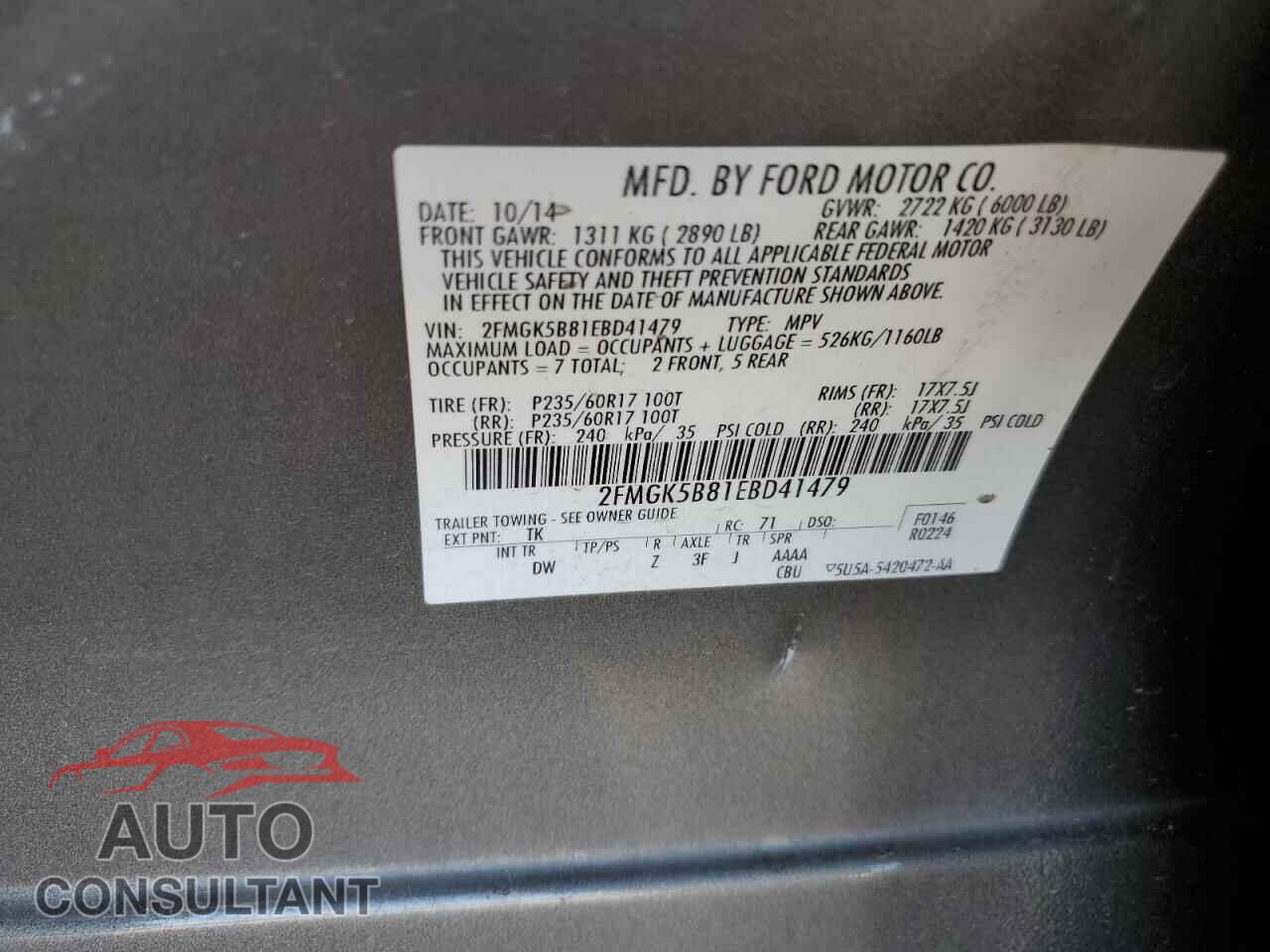 FORD FLEX 2014 - 2FMGK5B81EBD41479