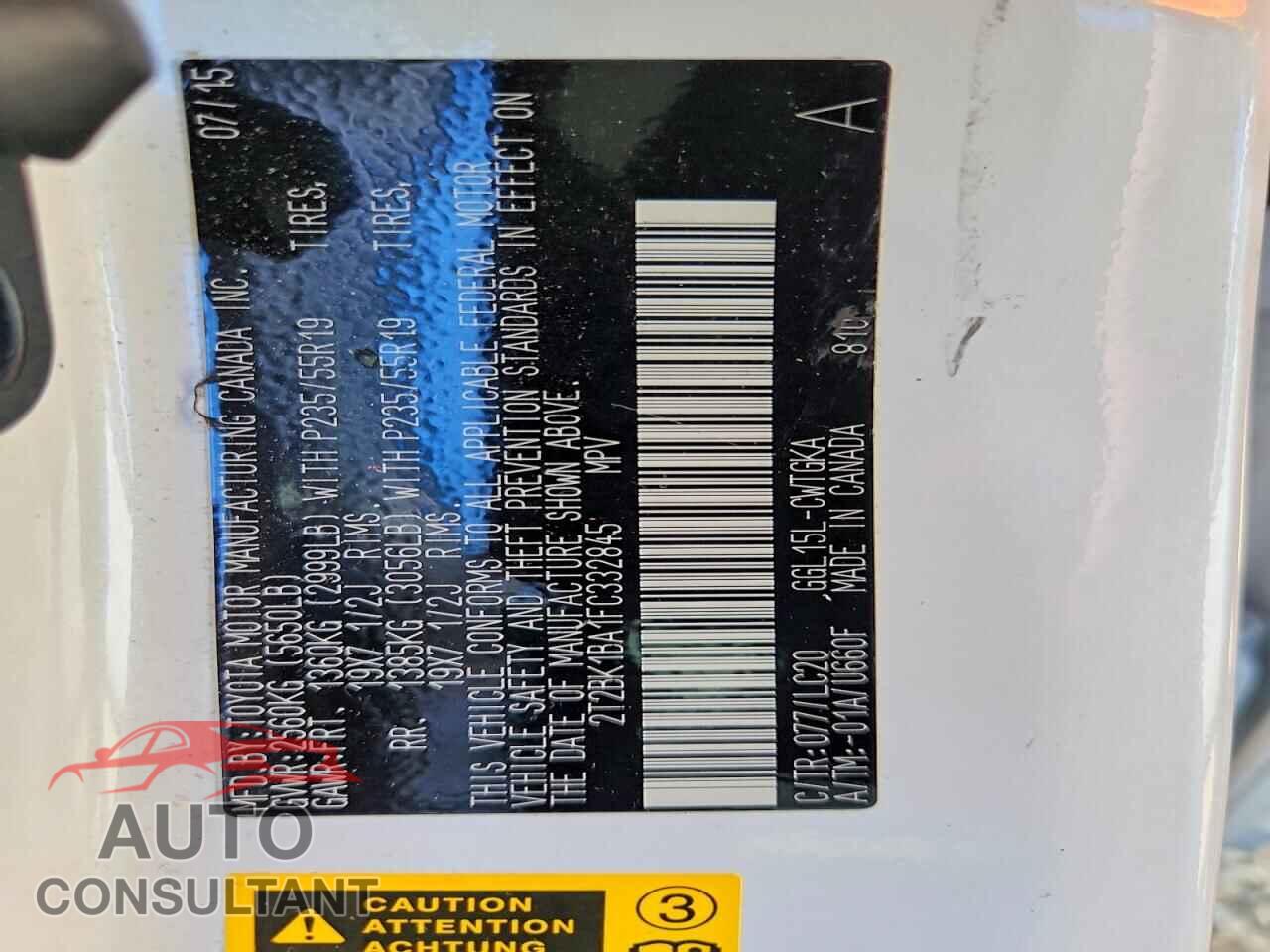 LEXUS RX350 2015 - 2T2BK1BA1FC332845