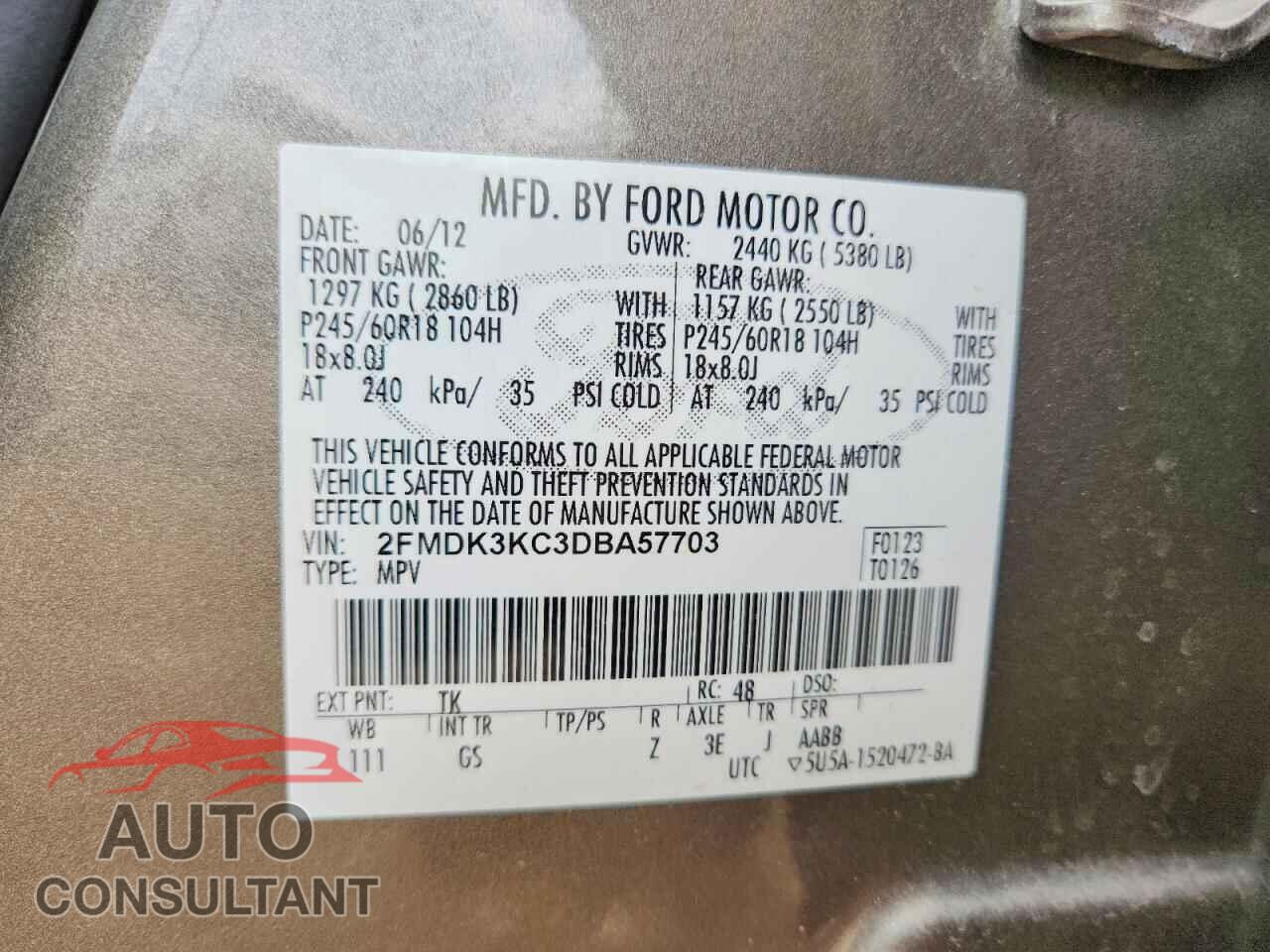 FORD EDGE 2013 - 2FMDK3KC3DBA57703
