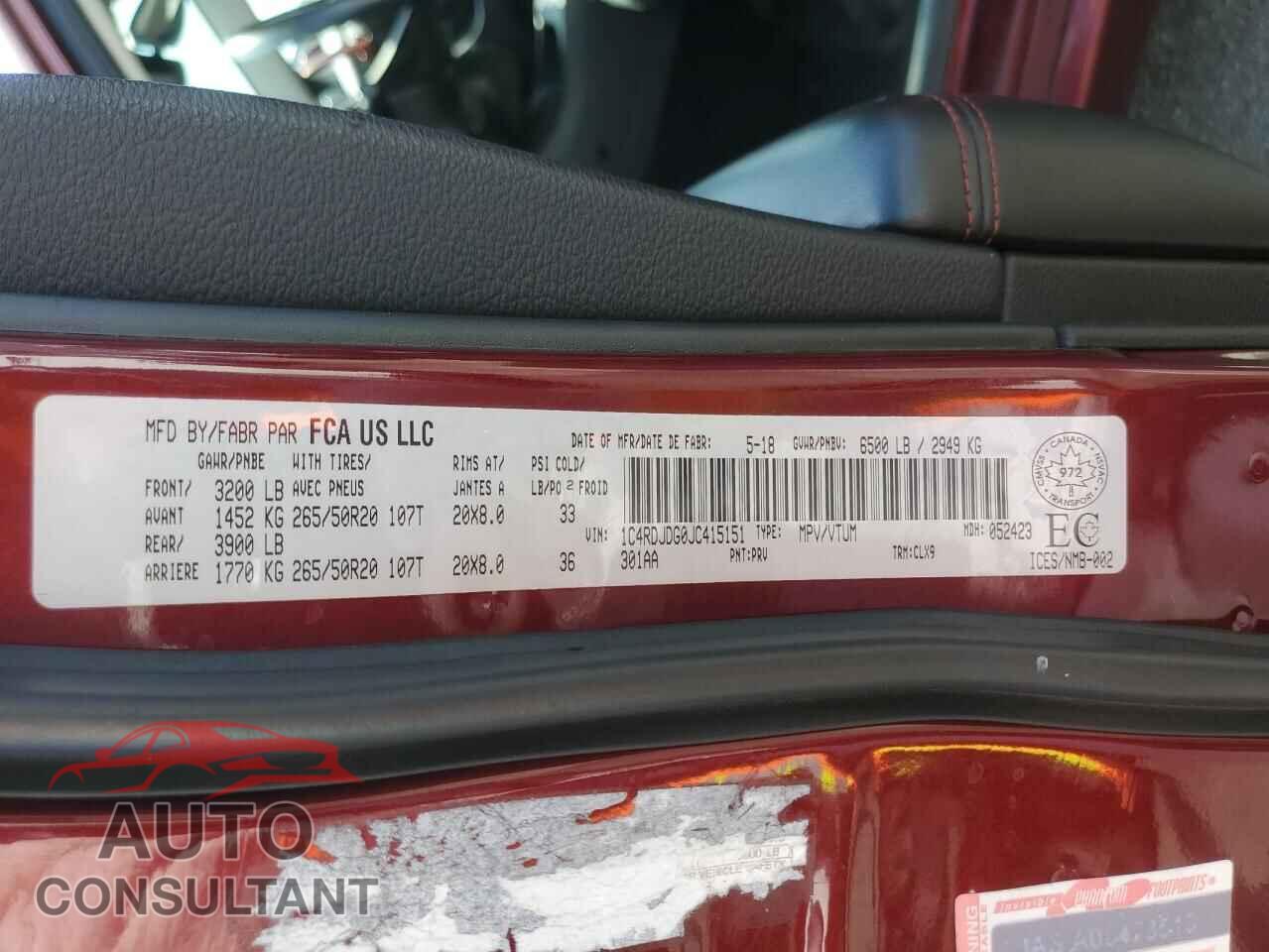 DODGE DURANGO 2018 - 1C4RDJDG0JC415151