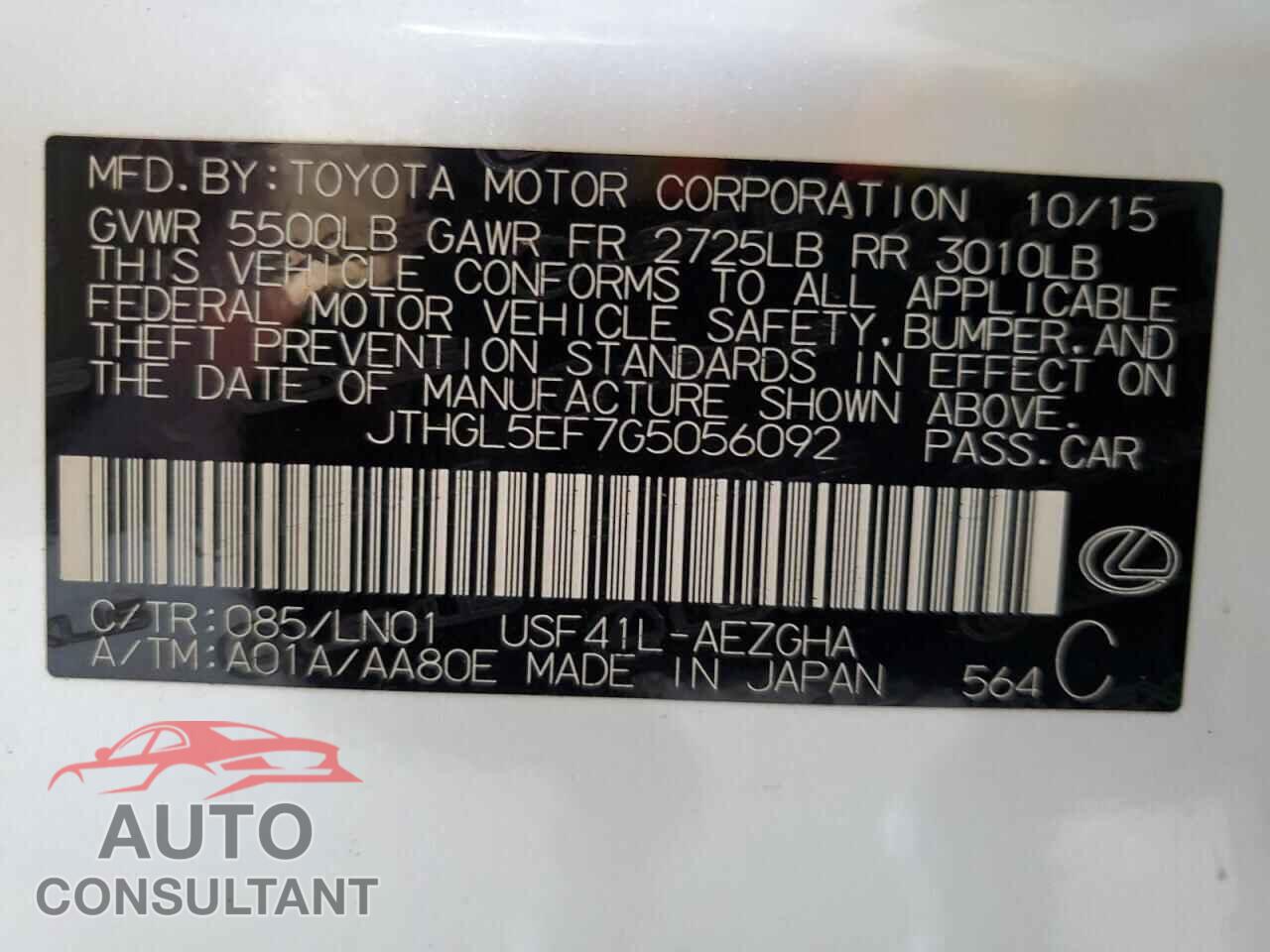 LEXUS LS460 2016 - JTHGL5EF7G5056092