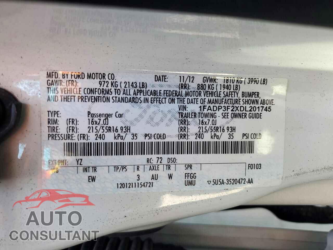 FORD FOCUS 2013 - 1FADP3F2XDL201745