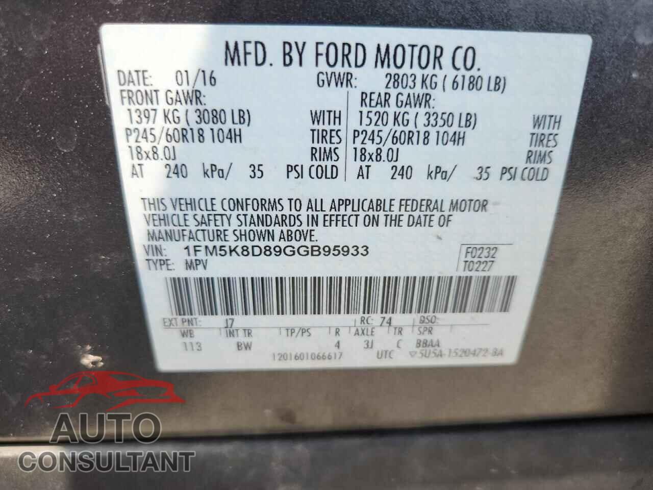 FORD EXPLORER 2016 - 1FM5K8D89GGB95933