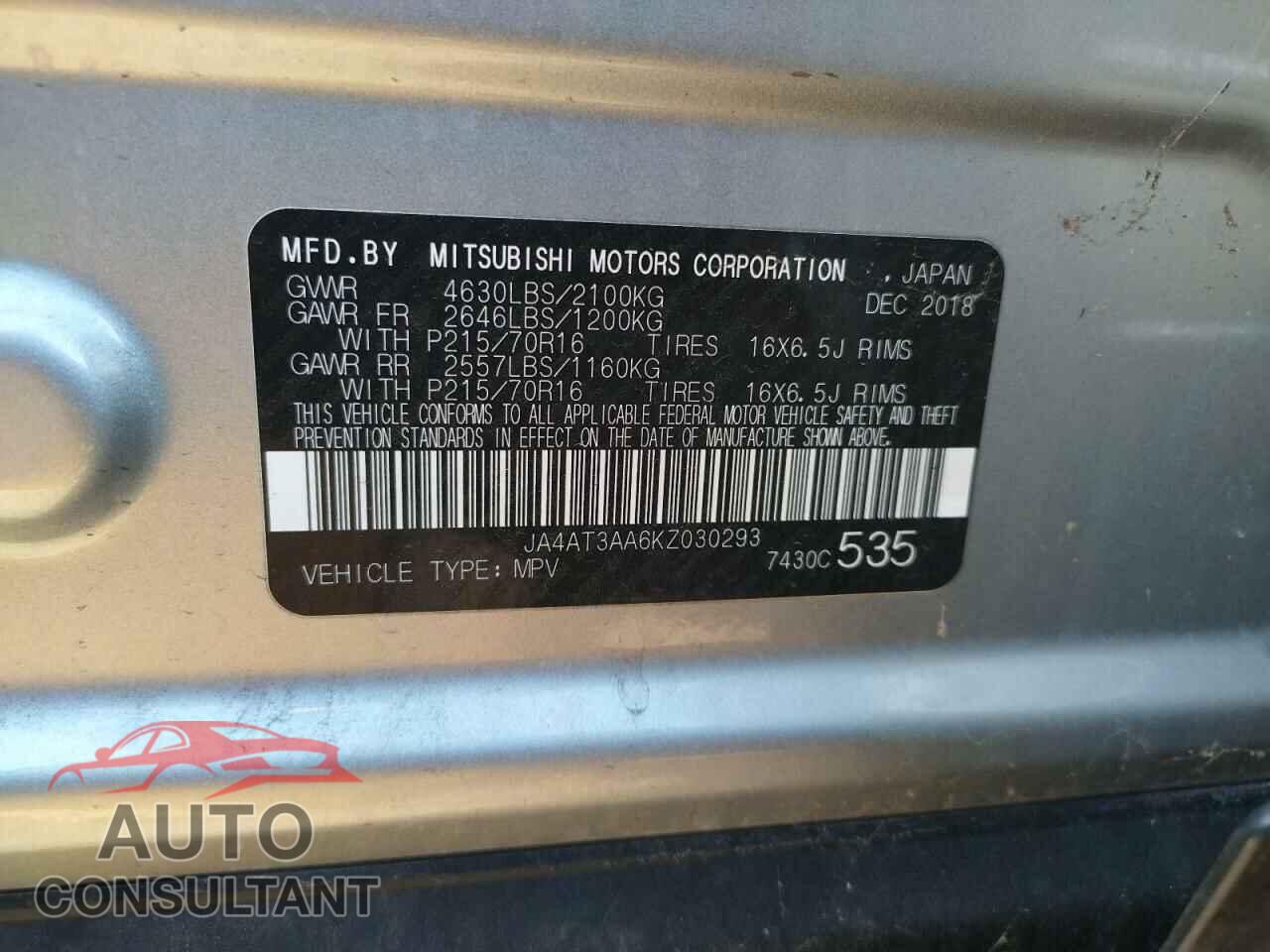 MITSUBISHI ECLIPSE 2019 - JA4AT3AA6KZ030293