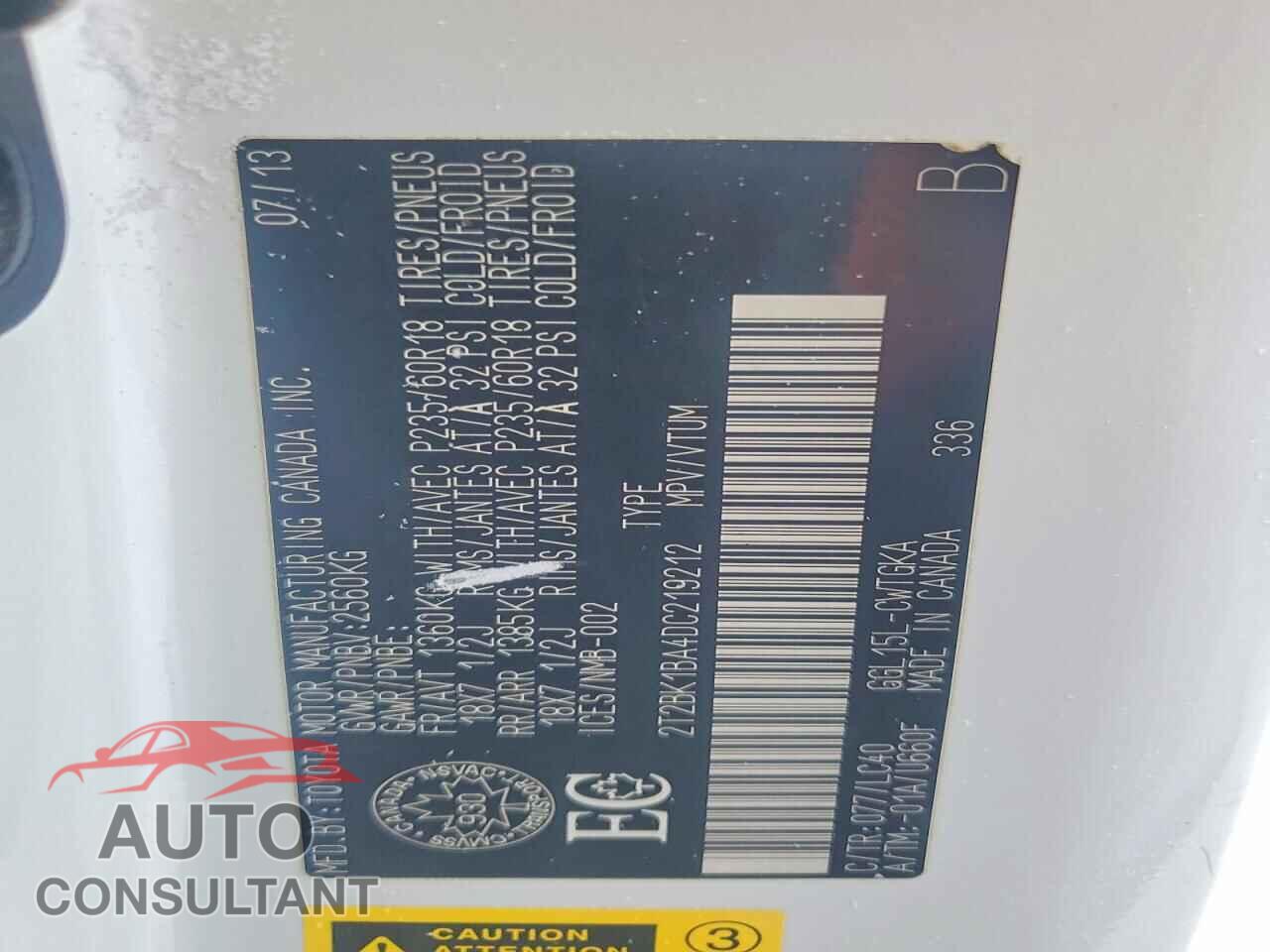 LEXUS RX350 2013 - 2T2BK1BA4DC219212