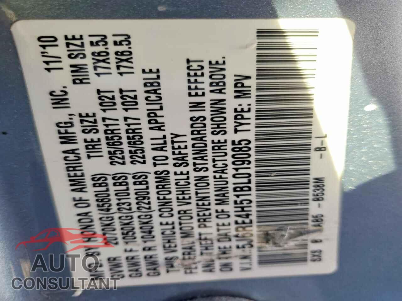 HONDA CRV 2011 - 5J6RE4H51BL019085