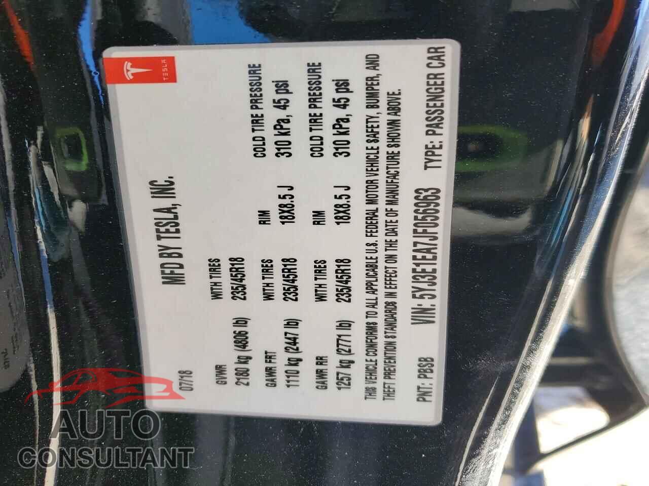 TESLA MODEL 3 2018 - 5YJ3E1EA7JF056963