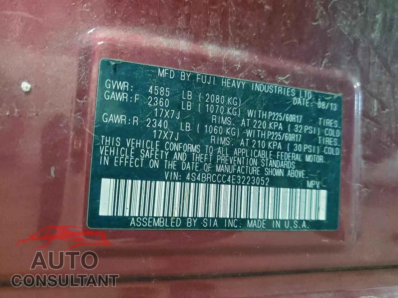 SUBARU OUTBACK 2014 - 4S4BRCCC4E3223052
