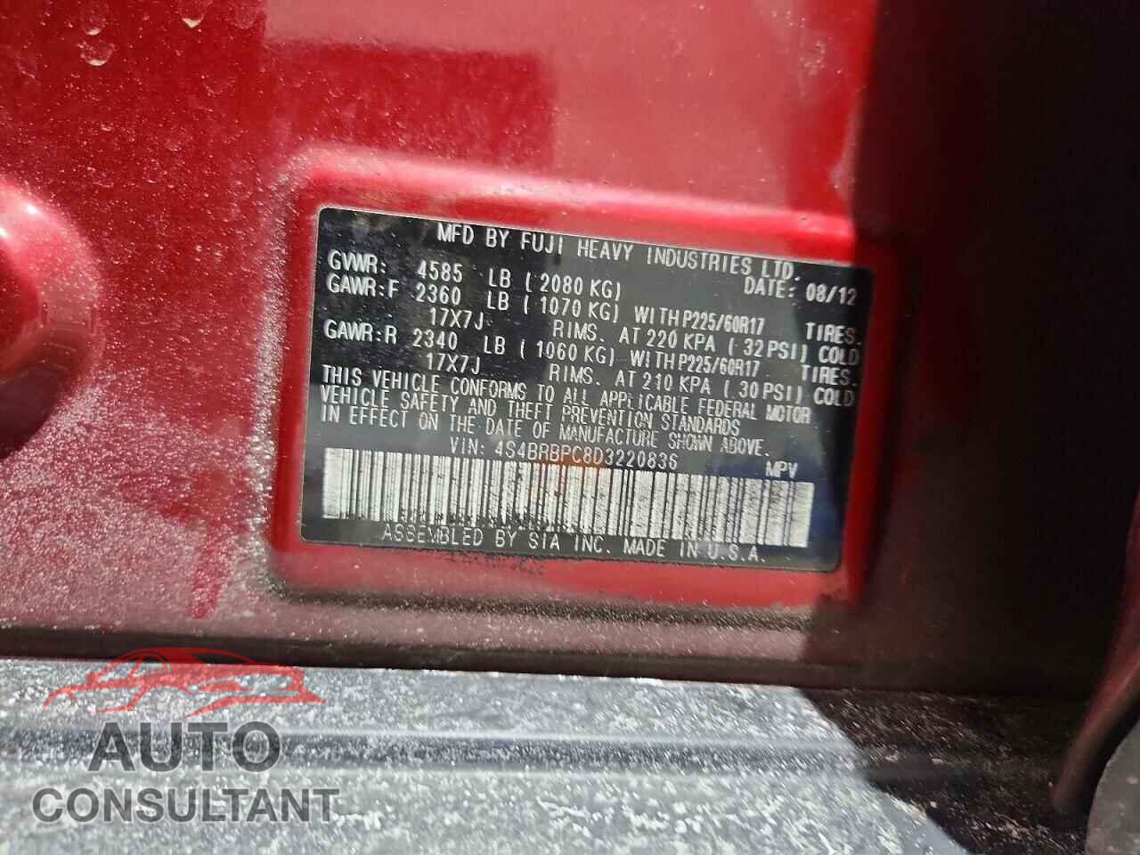 SUBARU OUTBACK 2013 - 4S4BRBPC8D3220836