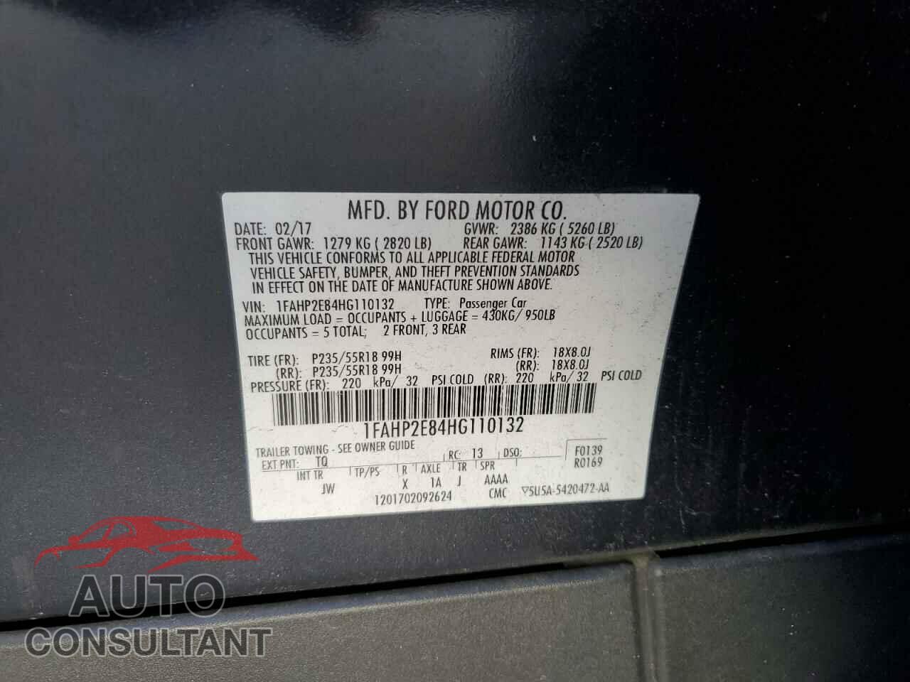 FORD TAURUS 2017 - 1FAHP2E84HG110132