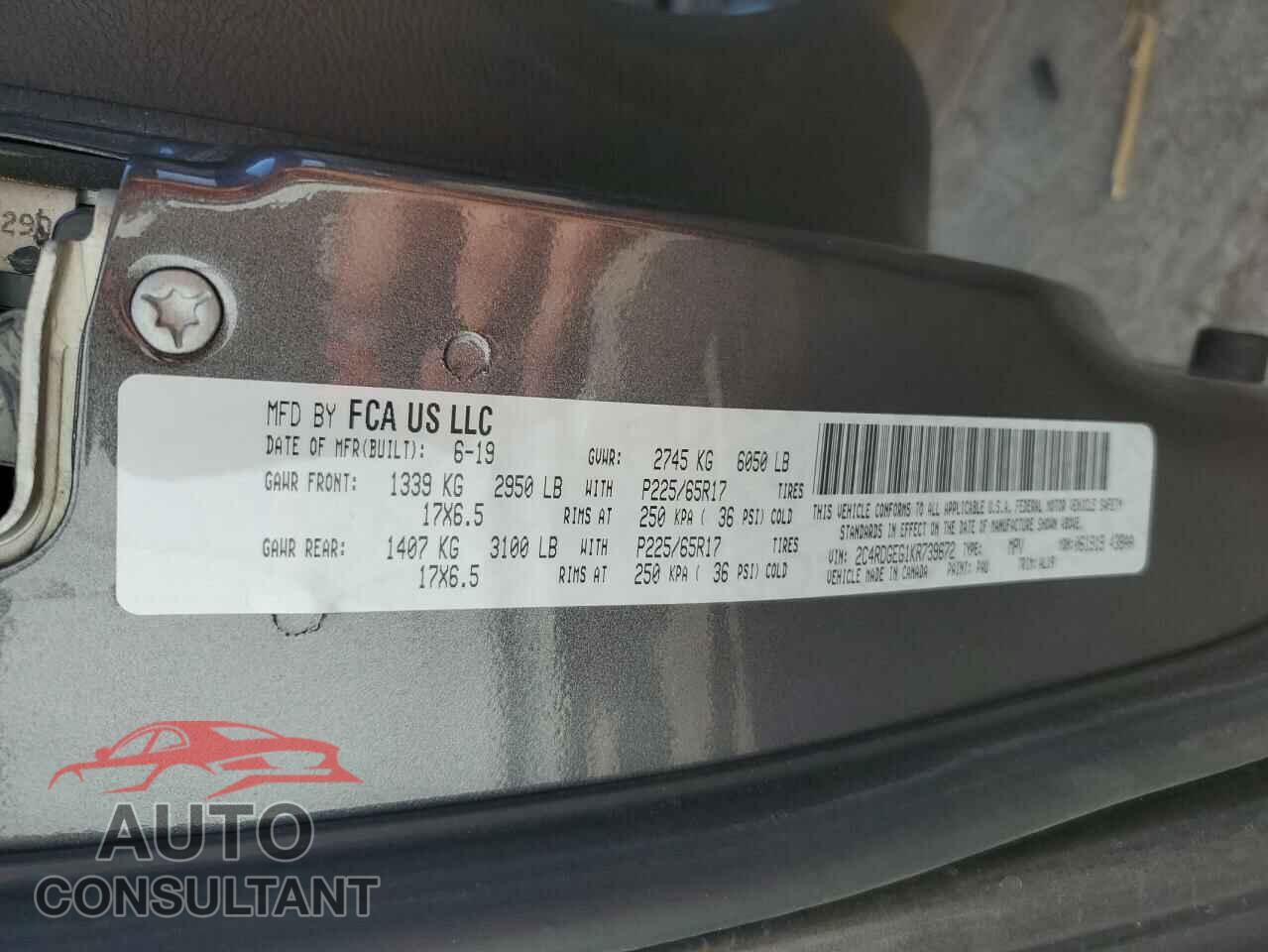 DODGE CARAVAN 2019 - 2C4RDGEG1KR739672