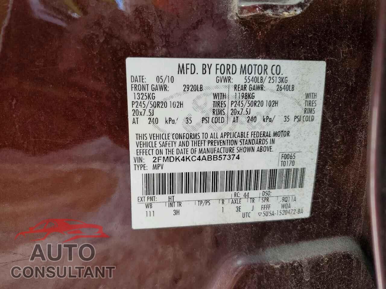FORD EDGE 2010 - 2FMDK4KC4ABB57374