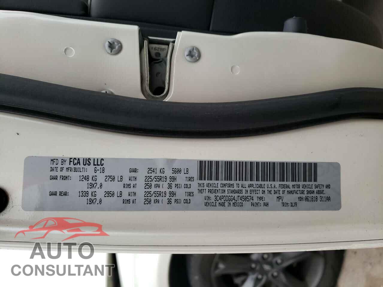 DODGE JOURNEY 2018 - 3C4PDDGG4JT450574