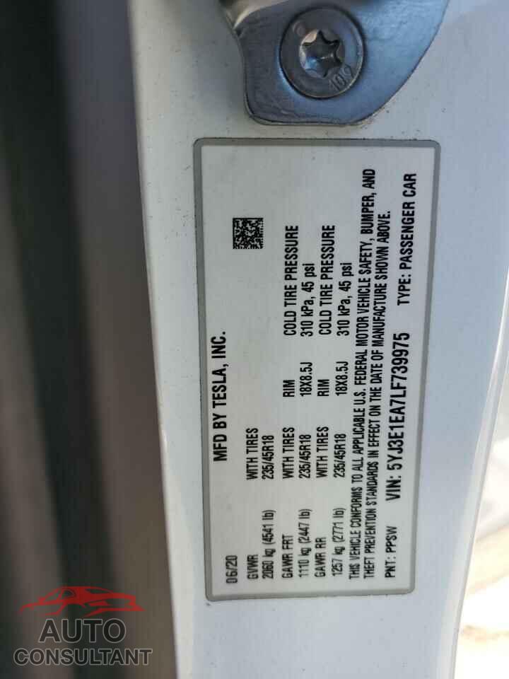 TESLA MODEL 3 2020 - 5YJ3E1EA7LF739975