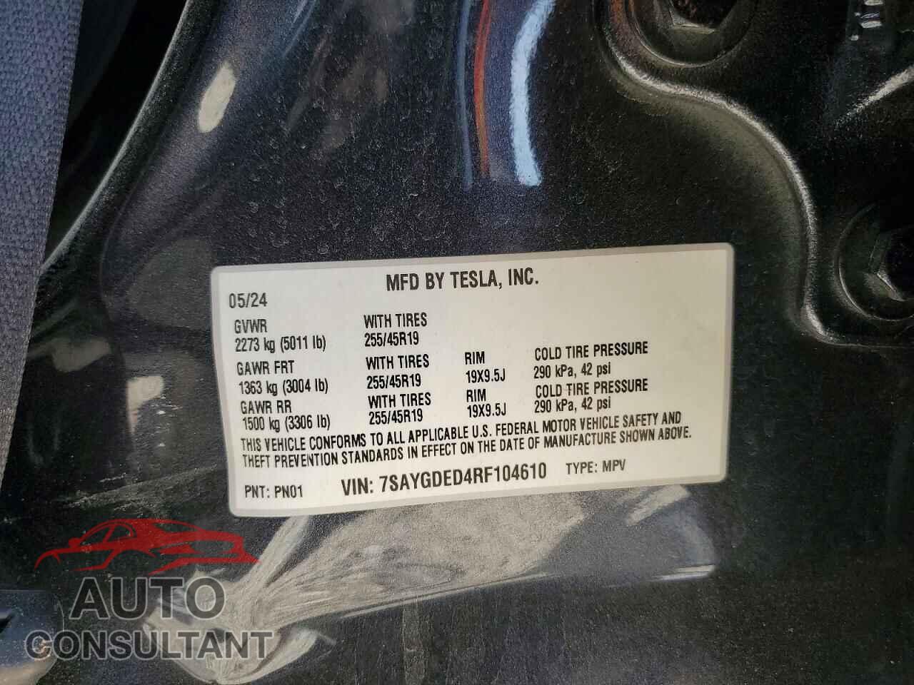 TESLA MODEL Y 2024 - 7SAYGDED4RF104610