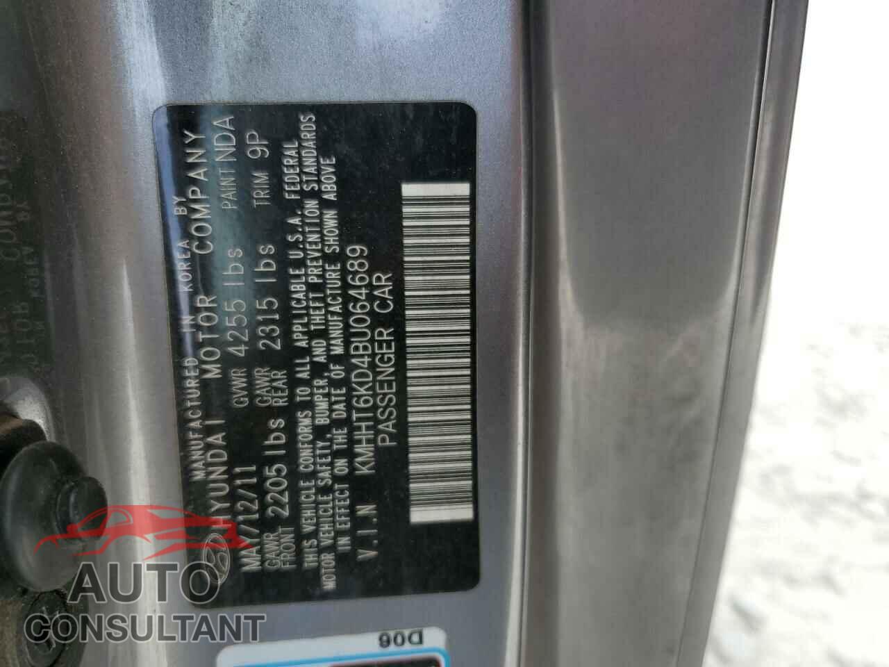 HYUNDAI GENESIS 2011 - KMHHT6KD4BU064689