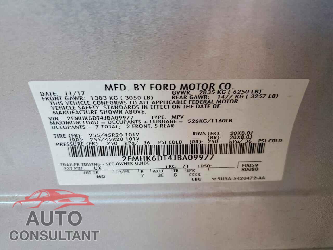 FORD FLEX 2018 - 2FMHK6DT4JBA09977