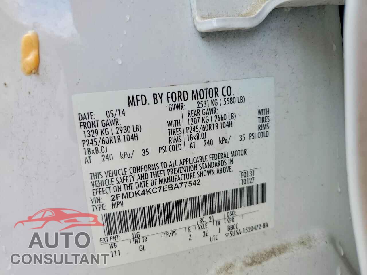 FORD EDGE 2014 - 2FMDK4KC7EBA77542